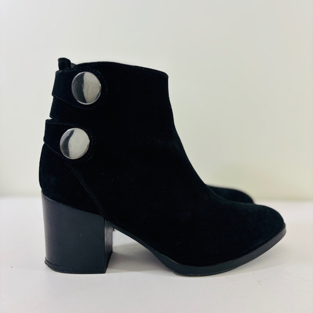 Alberto Fermani Women's Black Suede‎ Heel Leather Ankle Boot Snap Italy Made 6.5